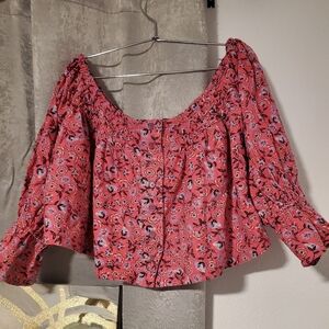 Free People Floral Blouse in Pink and Black